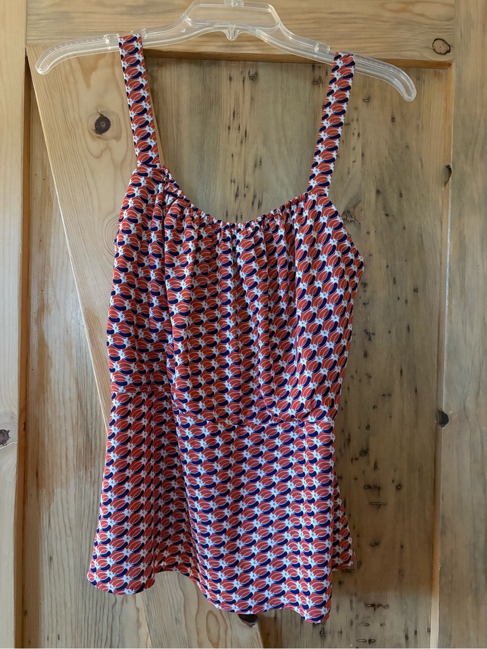 CAbi Red and Navy Printed Sleeveless Blouse
